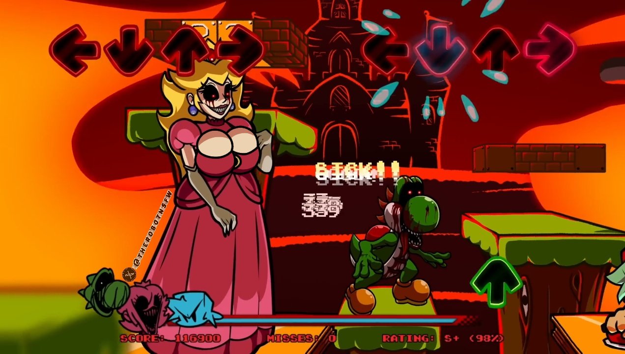 1girls big_breasts blonde_hair blue_earrings breasts creepypasta dress earrings edit edited fire_background friday_night_funkin friday_night_funkin_mod mario_(series) marios_madness nightmare_fuel nightmare_waifu peach.exe pink_dress princess_peach red_eyes royalty smile smiling sprite sprite_edit super_horror_peach_(peach.exe) yoshi yoshi.exe