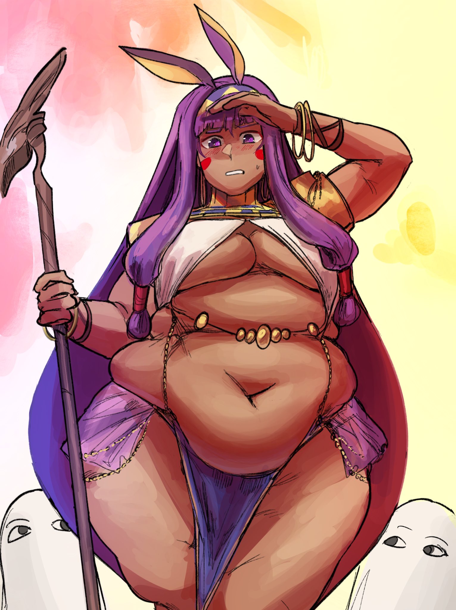 1girls, adiposesaleswoman, anime girl, bbw, chubby, dark skin, exposed fat belly, fat, fate (series), fate/grand order, female, nitocris (fate), nitocris (fate/grand order), overweight, pudgy belly, weight gain, weight gain female