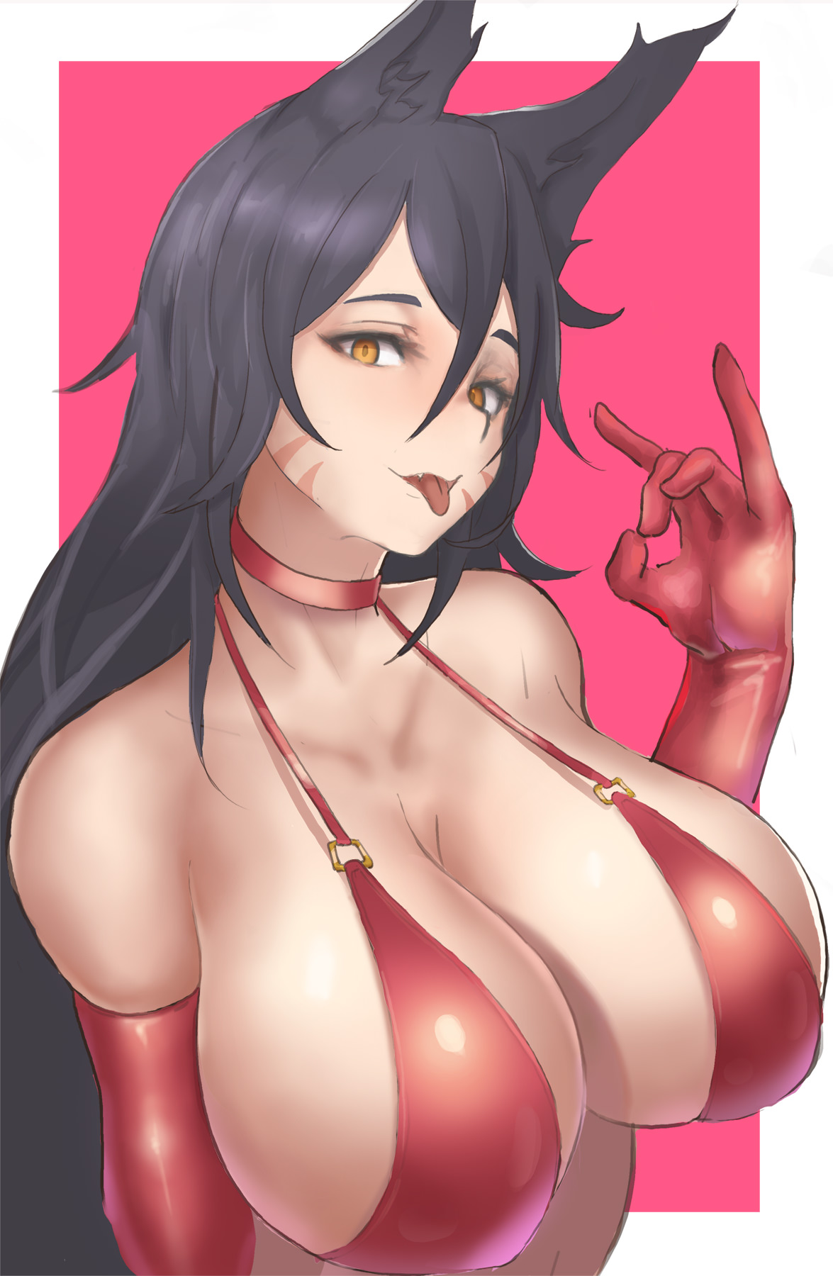 ahri, animal ears, big breasts, breasts, female, huge breasts, league of legends, looking at viewer, riot games, yellow eyes