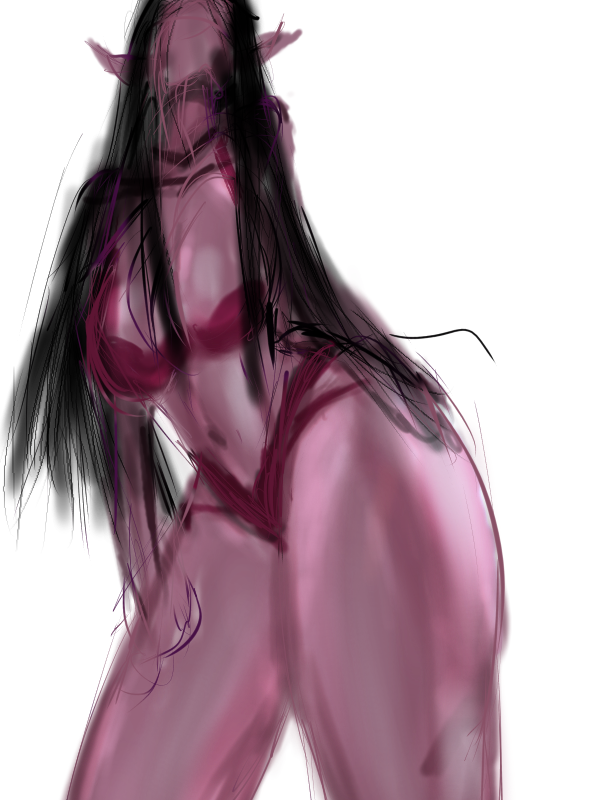 big_thighs black_hair demon demon_girl fanart female female female_only malhory_(ramia-yana) purple_skin solo_female