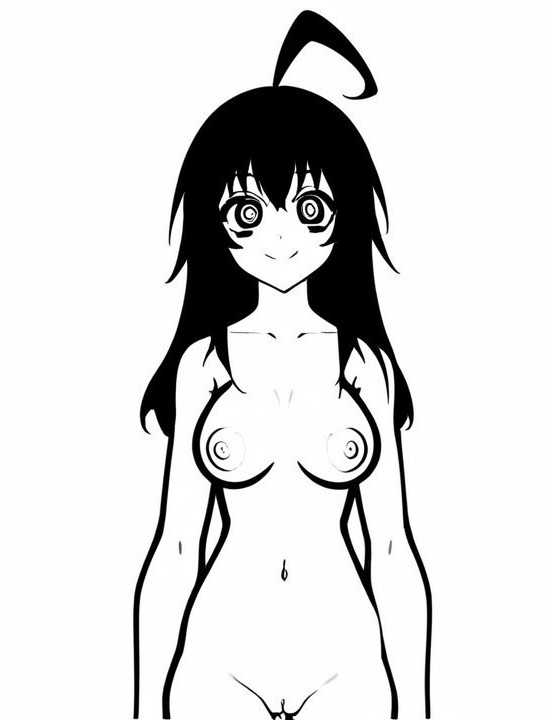 ai_generated art big_breasts black_hair dandere-chan_(reflexia) female game looking_at_viewer love nipples reflexia smile steam white_background white_breasts