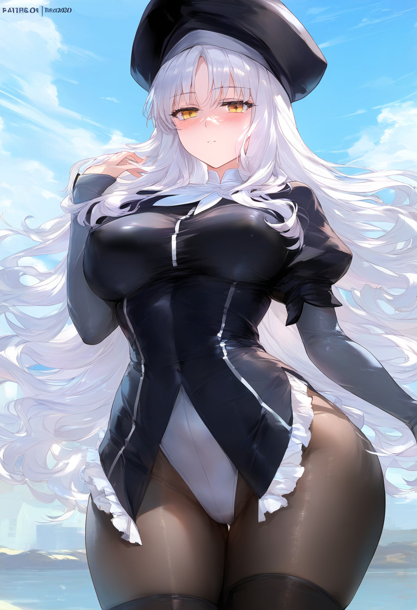 1girls ai_generated big_ass big_breasts big_butt big_nipples big_thighs blush caren_ortensia fate/grand_order fate_(series) female hat huge_ass huge_breasts huge_butt huge_nipples huge_thighs pantyhose wanuze white_hair wide_hips yellow_eyes