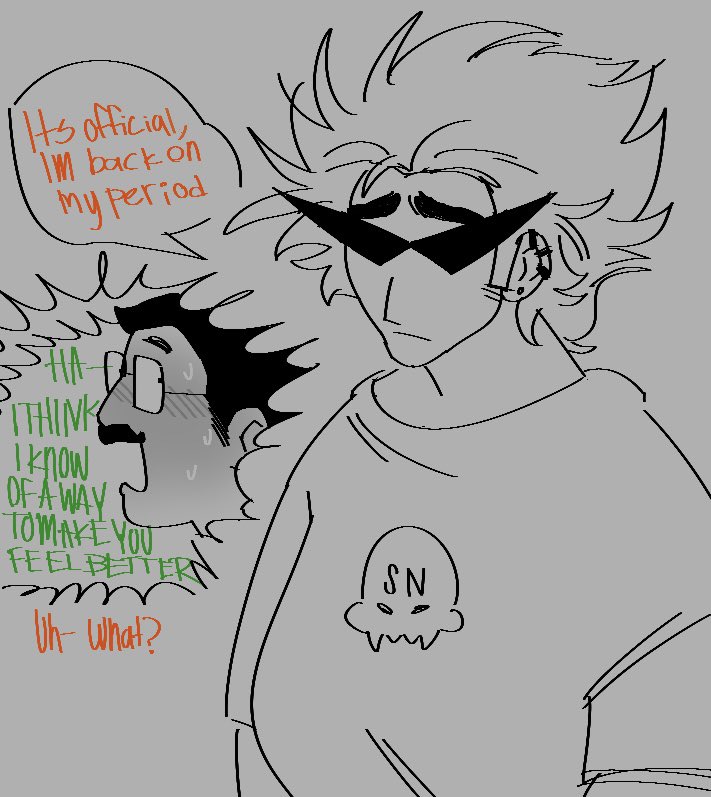 2boys arm_hair black_hair black_hair_male blonde_hair blonde_hair_male comic dialogue dirk_strider gay glasses homestuck jake_english male male_only monochrome muttbotics oral period period_sex pubic_hair short_hair short_hair_male spiky_hair yaoi