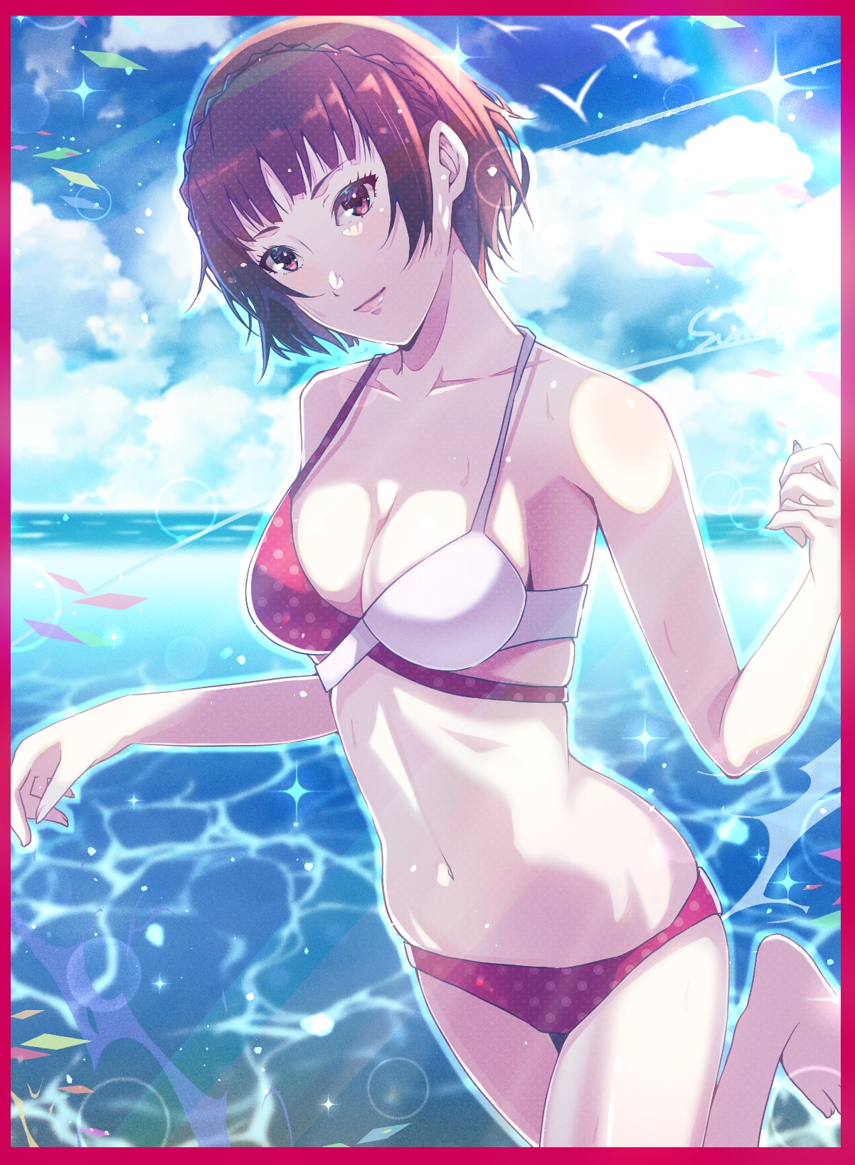 atlus bra breasts corner50777313 female female_only makoto_niijima persona persona_5 short_hair solo tagme