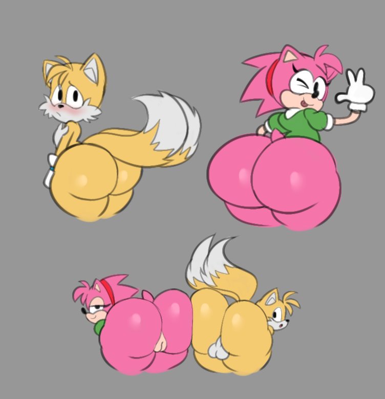 1boy 1boy1girl 1girls anthro ass balls big_butt blush bottom_heavy butt_squish canid canine classic_amy_rose classic_sonic_(universe) classic_tails duo eulipotyphlan female femboy femboy_on_female fox genitals hedgehog male male/female mammal presenting presenting_hindquarters pussy sega smug sonic_(series) sonic_the_hedgehog_(series) spunkmcfunk squish tagme tails tails_the_fox