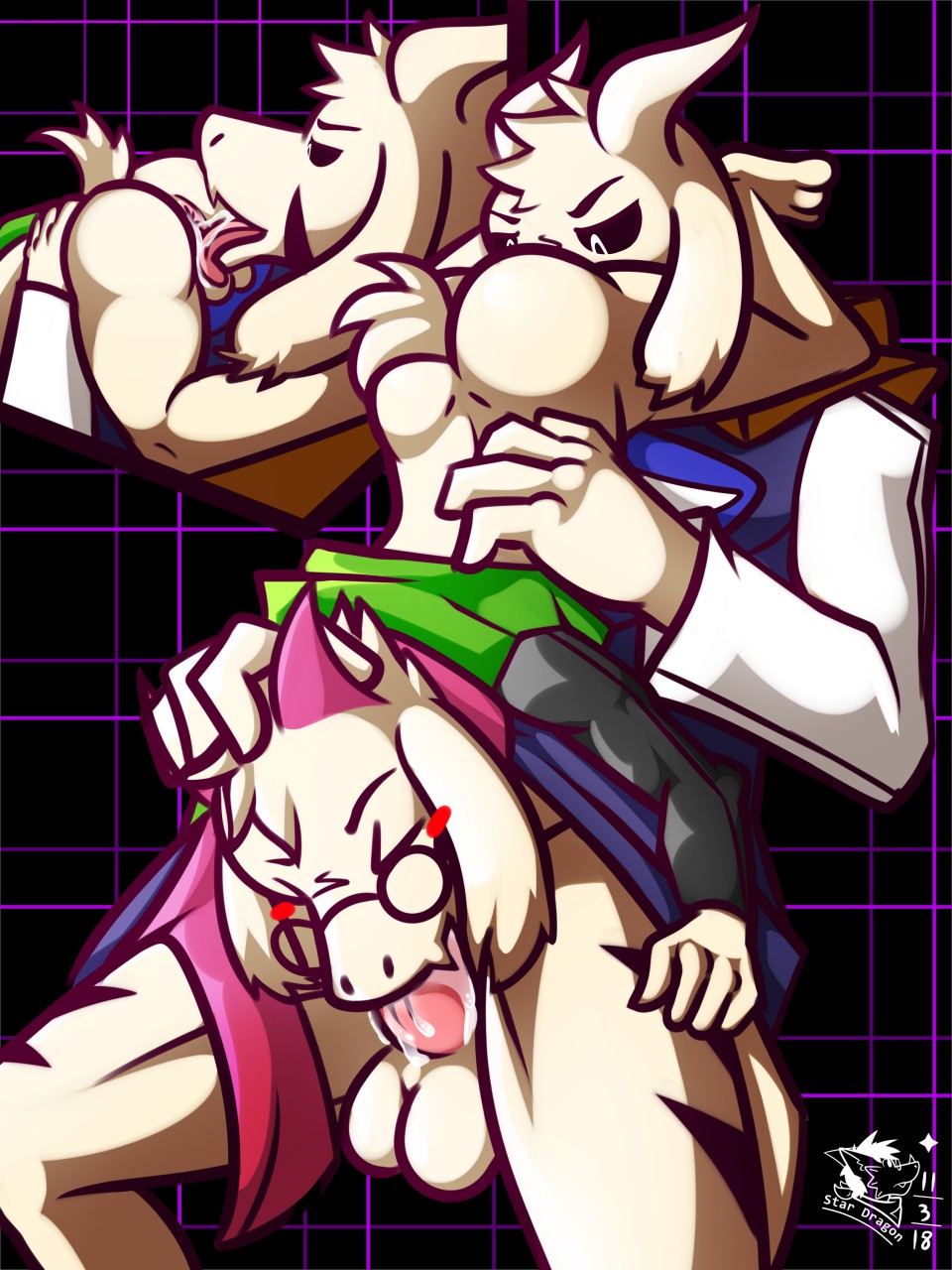 2boys 69_position anal anthro asriel_dreemurr asriel_dreemurr_(god_form) caprine clothed clothing deltarune eyewear furry gay glasses goat horn male mammal oral partially_clothed ralsei ralsei_with_white_fur rimming scarf sex undertale undertale_(series) ventkazemaru video_games yaoi