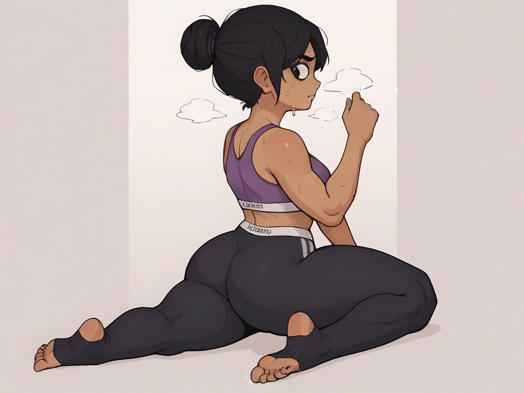 1girls ai_generated ass_focus big_ass black_hair female female_only hairbun huge_butt maya's_mom milf ongezellig sfw short_hair soei_schoppenboer solo solo_female sports_bra sweat thick_thighs yoga_pants yoga_pose