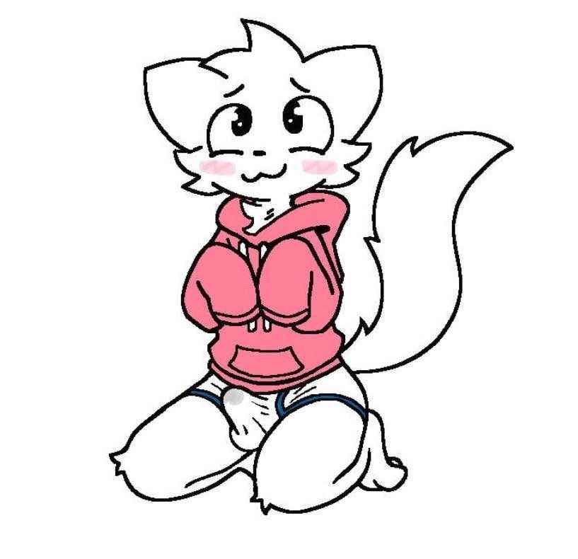 1boy 1boys blush blushing_profusely boner boner_in_pants boner_in_underwear boy boykisser boykisser_(meme) canine clothed clothing cum cum_in_underwear cute femboy femboy_only furry hoodie pink_hoodie smiling stained_clothes stained_clothing stained_underwear underwear white_fur