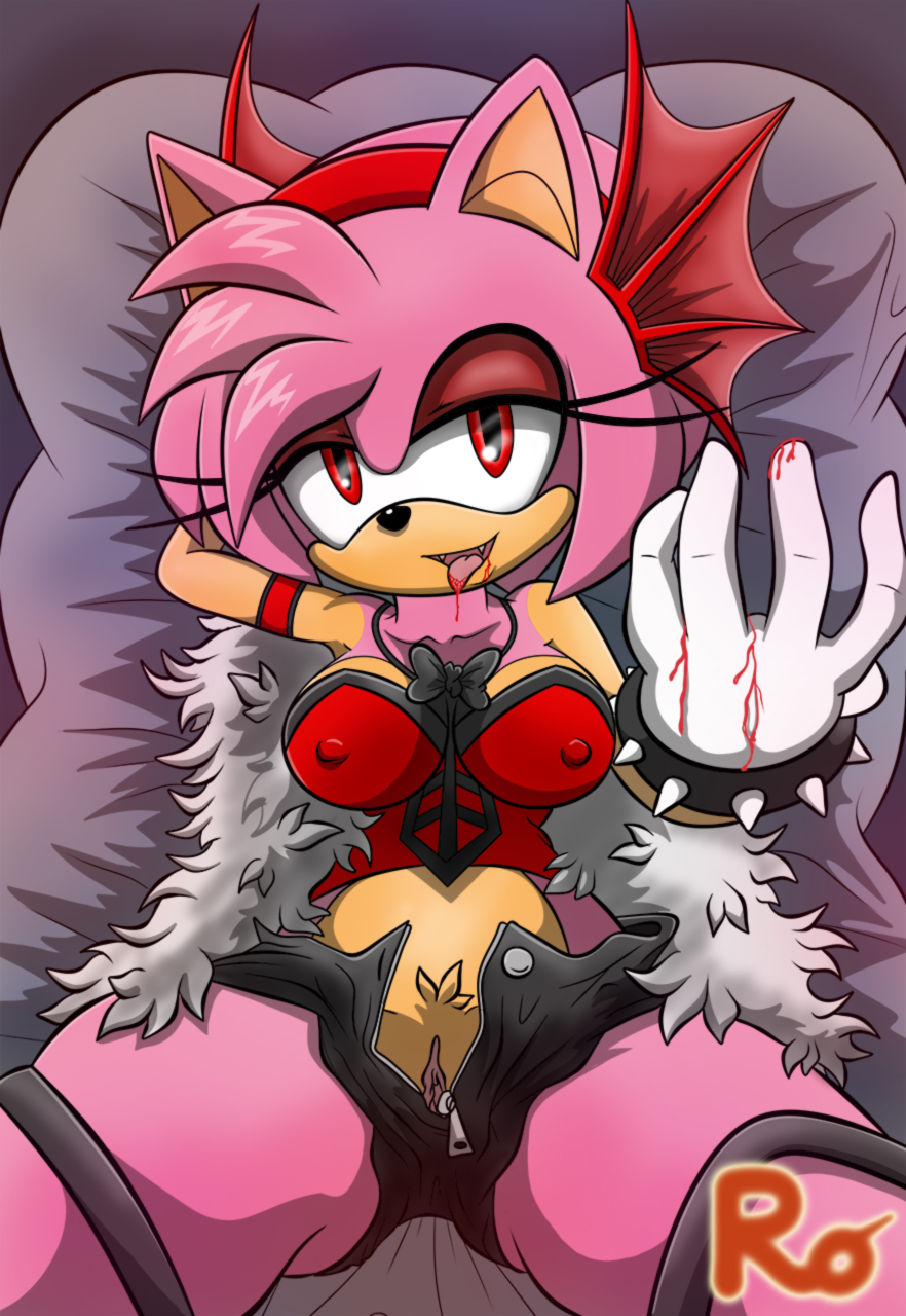 1girls amy_rose anthro big_breasts black_nose blood breasts clothing demon_girl female female_only gloves hairband halloween halloween_costume hedgehog huge_breasts inviting looking_at_viewer mammal nipple_bulge open_mouth pink_fur pink_hair pussy raianonzika red_eyes sega shorts solo sonic_(series) succubus tongue tongue_out vampire video_games zerbukii