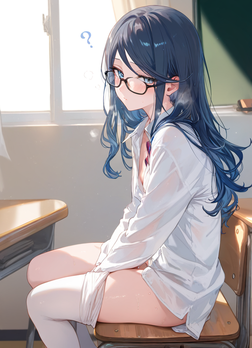 1girls ai_generated ass black_hair blue_eyes blue_hair blush bottomless breasts clothed clothing completely_naked completely_naked_female completely_nude completely_nude_female dark_blue_hair dark_hair female female_focus female_only glasses high_resolution highres hoshino_ichika_(project_sekai) looking_at_viewer medium_breasts naked partially_clothed partially_clothed_female partially_nude partially_undressed pov project_sekai pussy school school_uniform schoolgirl solo solo_female solo_focus thighs uniform