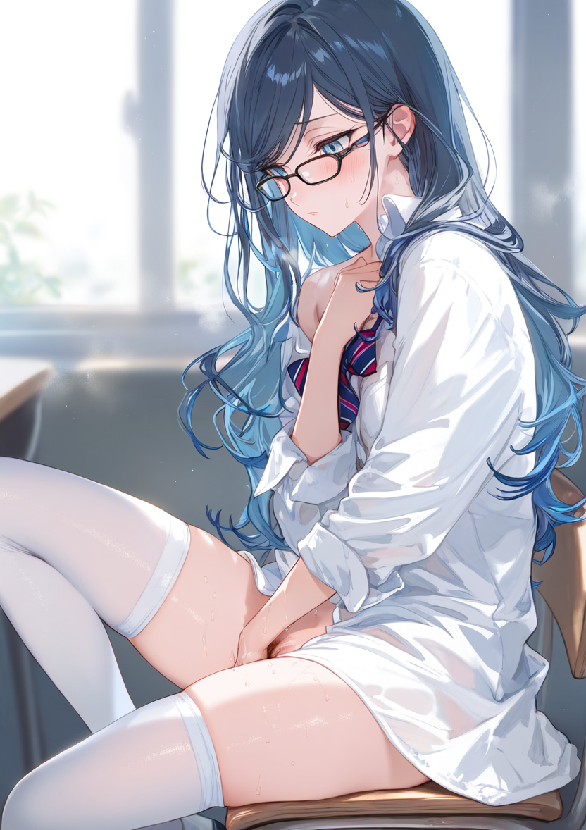 1girls ai_generated ass black_hair blue_eyes blue_hair blush bottomless breasts clothed clothing completely_naked completely_naked_female completely_nude completely_nude_female dark_blue_hair dark_hair female female_focus female_only fingering fingering_pussy fingering_self glasses high_resolution highres hoshino_ichika_(project_sekai) looking_at_viewer masturbating masturbation medium_breasts naked partially_clothed partially_clothed_female partially_nude partially_undressed pov project_sekai pussy school school_uniform schoolgirl solo solo_female solo_focus thighs uniform