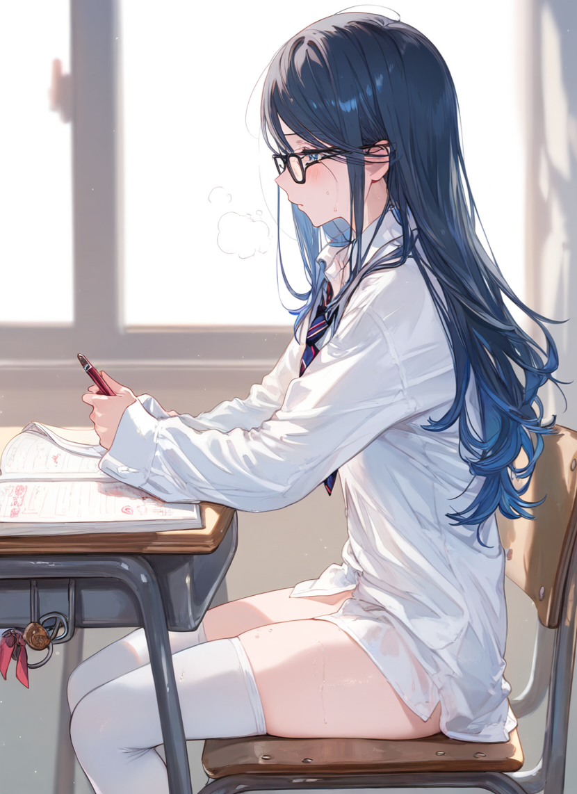 1girls ai_generated ass black_hair blue_eyes blue_hair blush bottomless breasts clothed clothing completely_naked completely_naked_female completely_nude completely_nude_female dark_blue_hair dark_hair female female_focus female_only glasses high_resolution highres hoshino_ichika_(project_sekai) looking_at_viewer medium_breasts naked partially_clothed partially_clothed_female partially_nude partially_undressed pov project_sekai pussy school school_uniform schoolgirl solo solo_female solo_focus thighs uniform