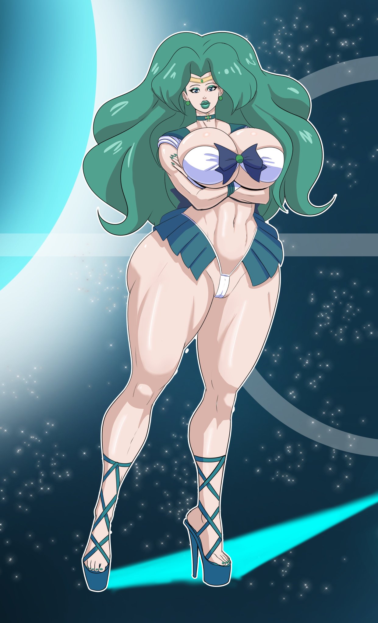 annon bimbo bimbo_body bimbo_lips bimboannon bimbofication bimbofied bishoujo_senshi_sailor_moon collar exposed_chest female high_heels huge_ass huge_breasts hyper_breasts large_breasts lipstick michiru_kaiou nail_polish sailor_neptune swimsuit thick_lips thick_thighs thong toned_stomach wide_hips