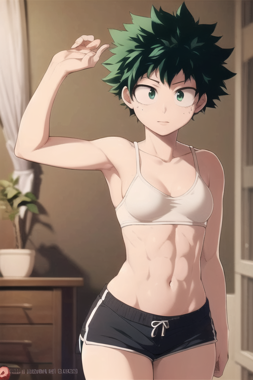 1girls adult_swim ai_generated crossgender darkcry deku female female_deku female_focus female_only genderswap_(mtf) green_hair izuku_midoriya midoriya_izuku my_hero_academia rule_63 solo solo_female sports_bra tomboy toonami