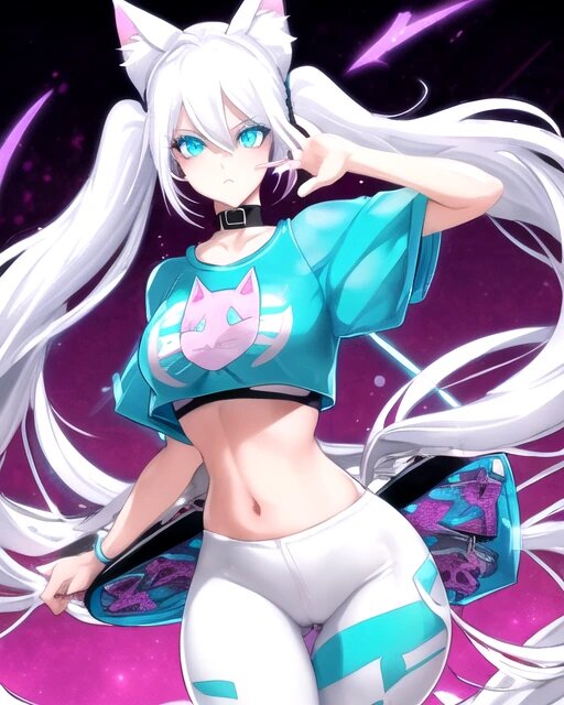 ai_generated blue_eyes catgirl clothed crop_top hollyn_(character) human standing white_hair