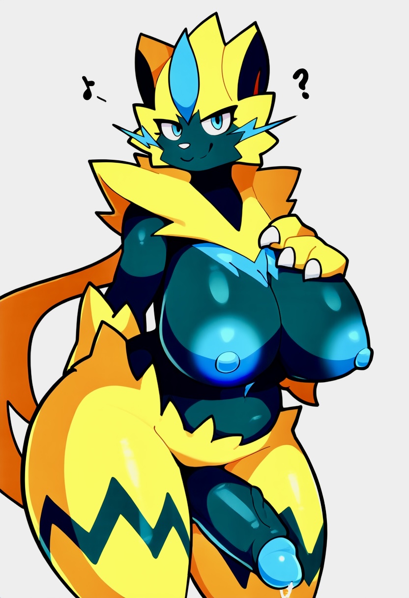 ? ai_generated anthro big_breasts dickgirl futa_only futanari humanoid_penis legendary_pokemon musical_note nai_diffusion nintendo nipples novelai pokemon pokemon_(species) precum self_upload thick_thighs weedvee420 zeraora