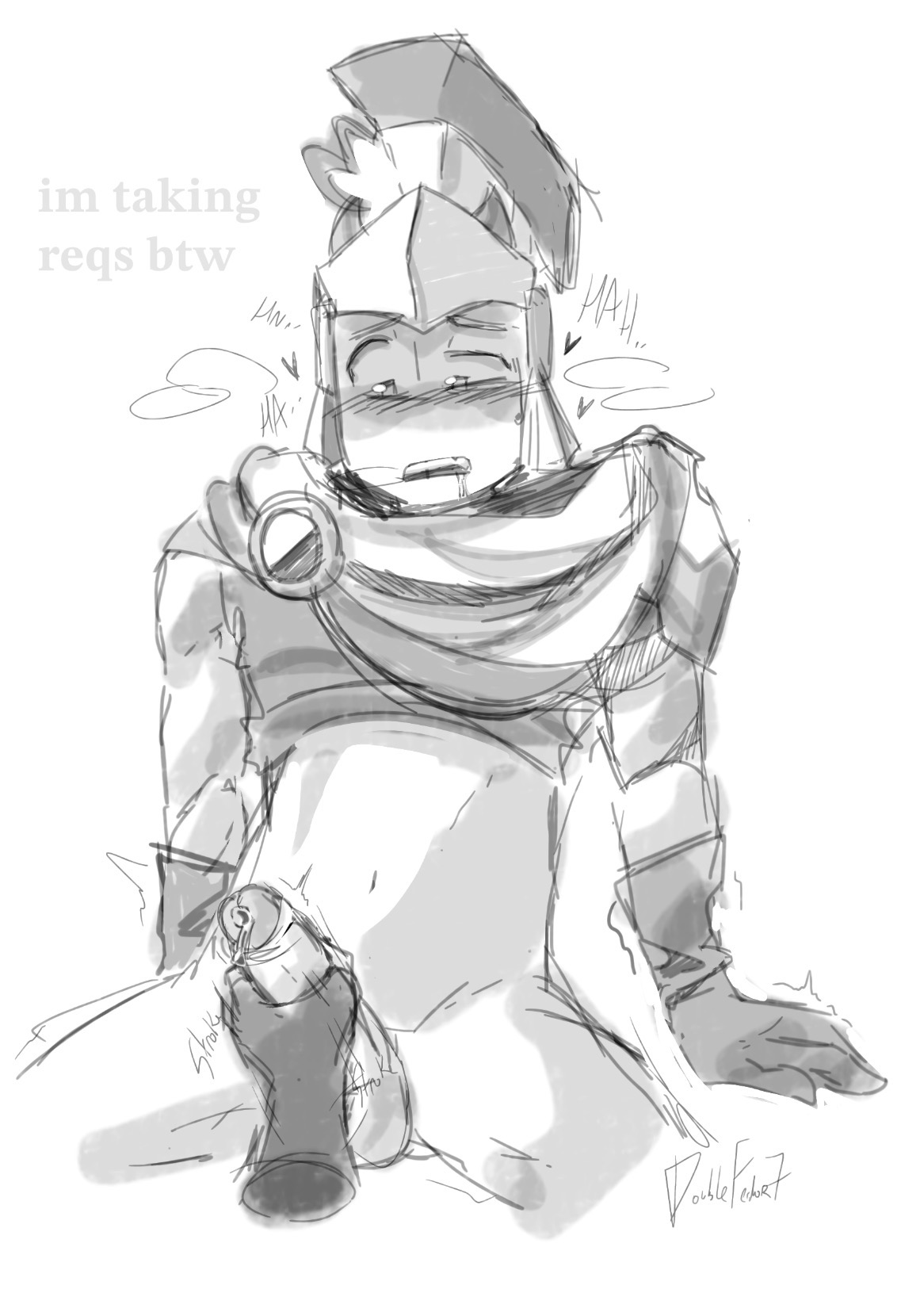 1boy, anon, artist signature, balls, blush, bottomless, doublefedor7, greyscale, handjob, penis, phighting, precum, precum drip, roblox, roblox game, robloxian, saliva, self upload, sketch, stroking, sword (phighting), tagme, twitching