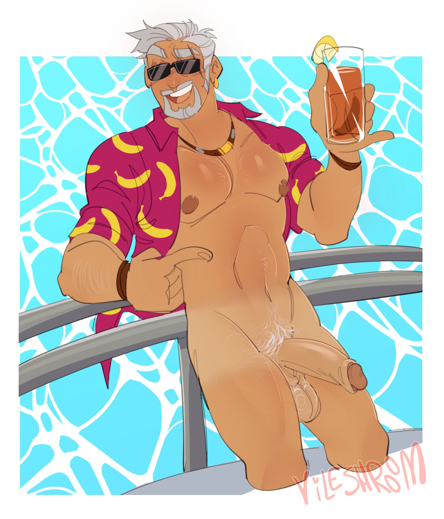 1boy, balls, ballsack, bara, barazoku, big penis, bileshroom, cobra (dave the diver), cock, dave the diver, foreskin, huge cock, male, male focus, male only, penis, pubes, pubic hair, solo male, tan body, testicles