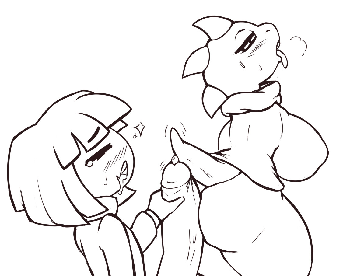 ass, breasts, female, frisk, hot dogging, male, monster kid, neayix, penis, precum, undertale