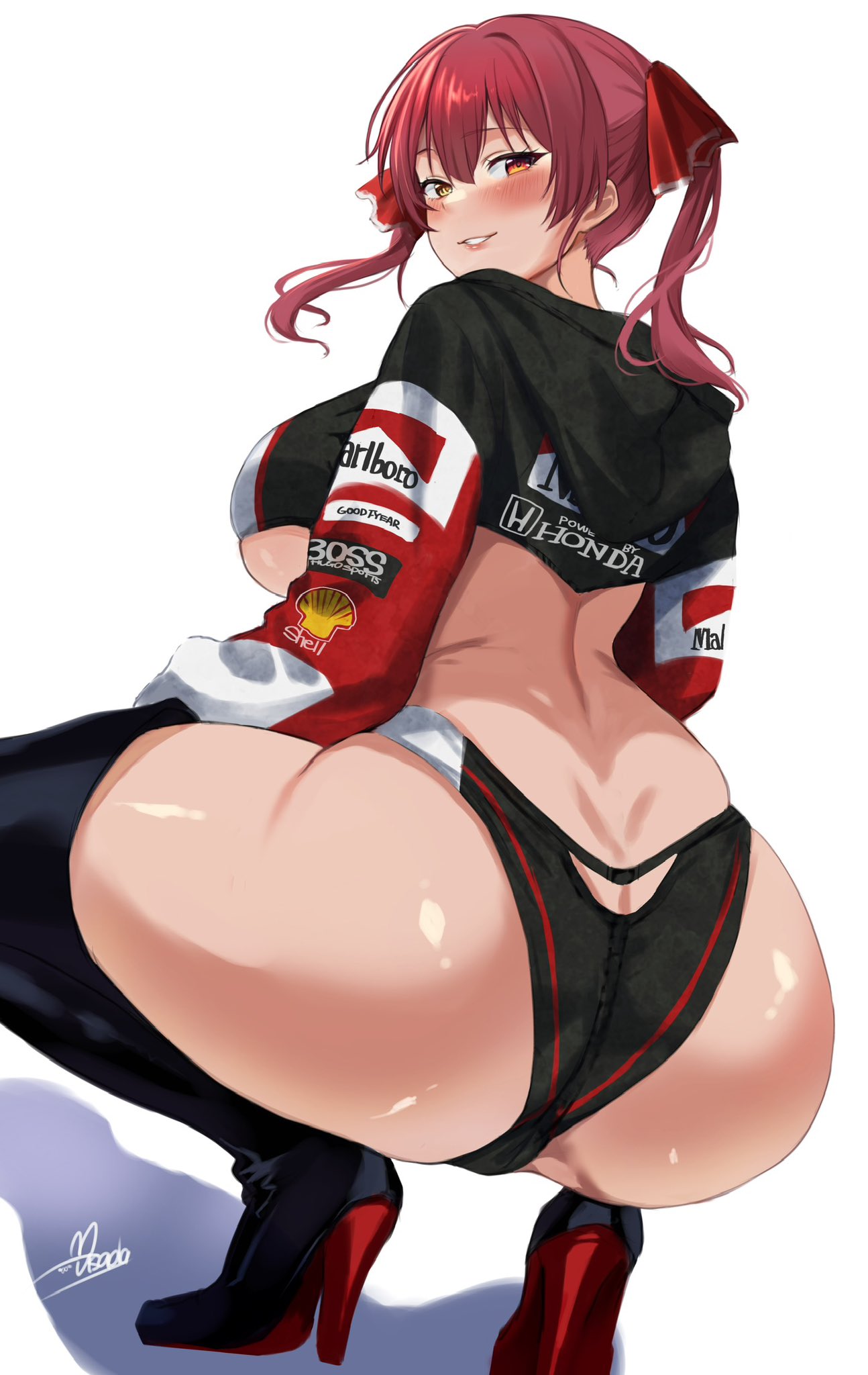 1girls, back, big ass, bitch, female, female only, hololive, hololive fantasy, hololive japan, horny female, houshou marine, huge ass, huge breasts, large breasts, race queen, solo, usada mimiz, virtual youtuber