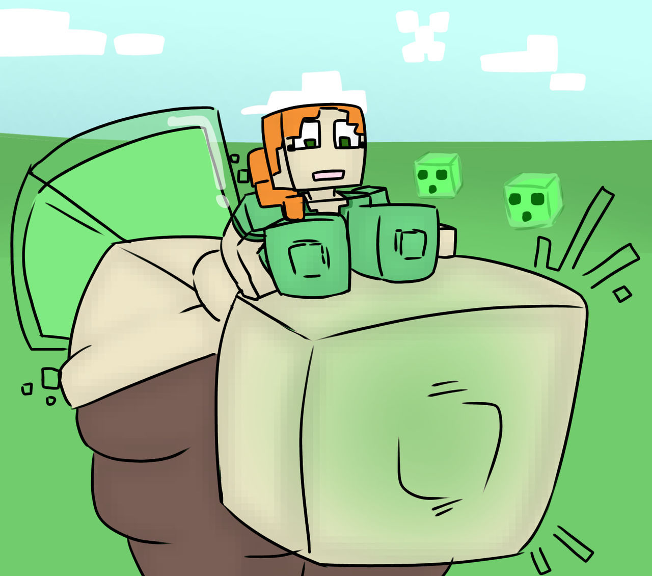 1female, 1girls, alex (minecraft), anal, anal vore, ass, big ass, big butt, ginger hair, harbor2282, huge ass, huge butt, inflation, minecraft, mojang, slime, slime (minecraft), slime inflation, slime insertion, vore