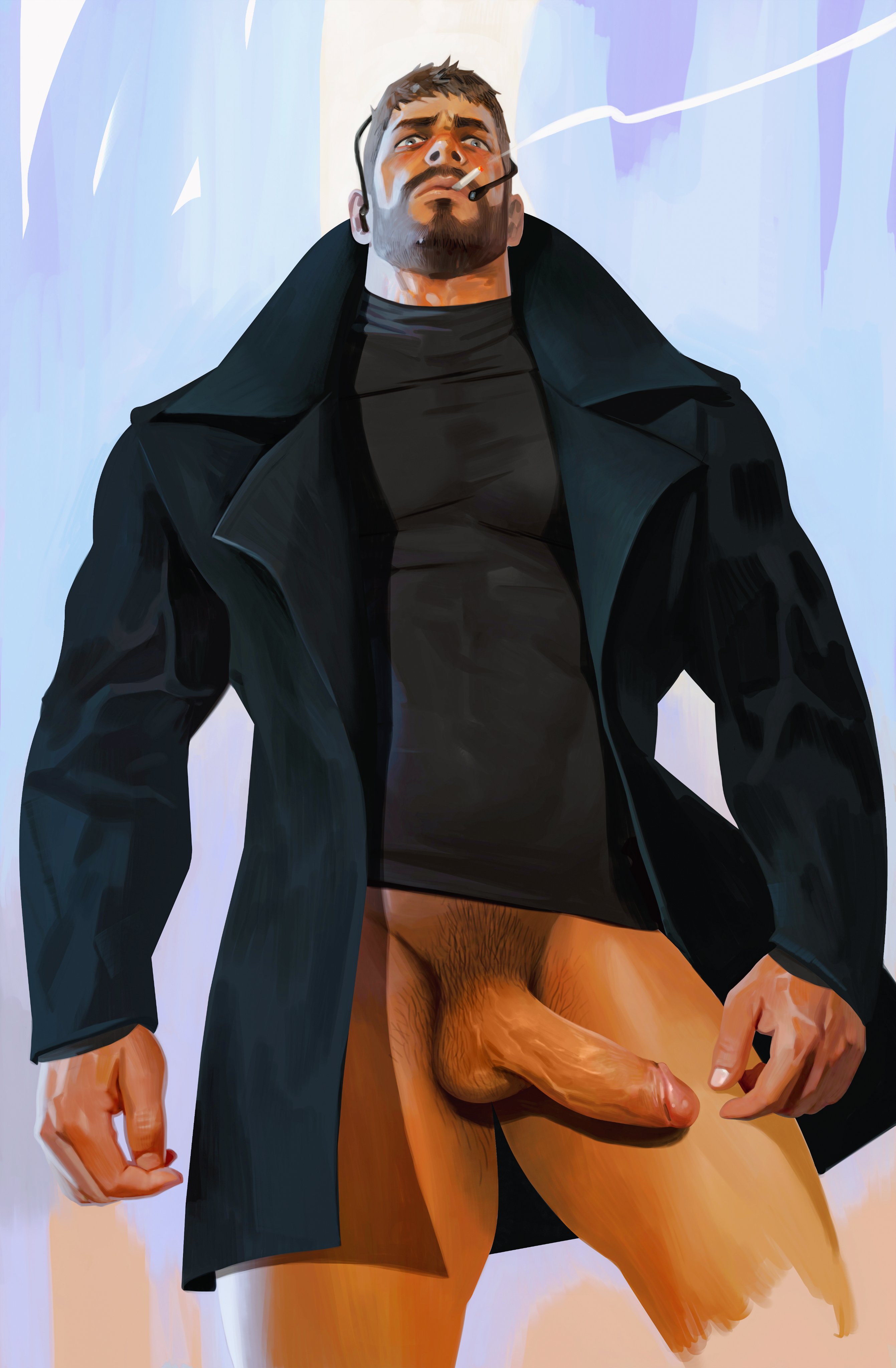1boy, abs, bara, beard, big penis, bottomless, bottomless male, bulge, bulge through clothing, capcom, chris redfield, cigarette, clothing, daddy, dilf, erect penis, erection, facial hair, gay, huge cock, large penis, male, male nipples, male only, muscular, muscular male, nipples, nude, nude male, pecs, penis, pubic hair, qai san, resident evil, smoke, smoking, thick penis, veiny penis, yaoi