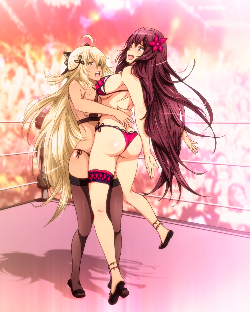 2girls ass bikini breasts catfight fate_(series) female_only hug lakshmibai_(fate/grand_order) sbel02 tagme wrestling