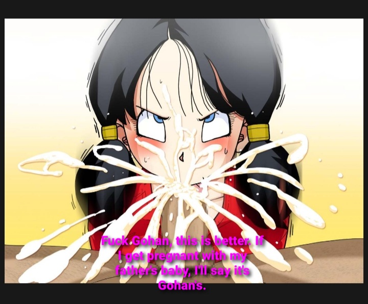 argen123, black hair, blowjob, blowjob face, blowjob pov, blue eyes, cheating, cheating girlfriend, color, cum, cum explosion, cum inside, daughter (lore), dragon ball, dragon ball z, father and daughter, incest, incest (lore), incest pregnancy, mr. satan, videl, videl (long hair), videl (majin buu saga)