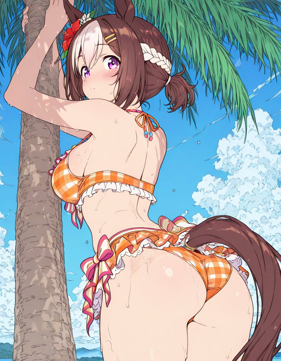 ai generated, beach, special week (umamusume), swimsuit, swimwear, umamusume, umamusume pretty derby