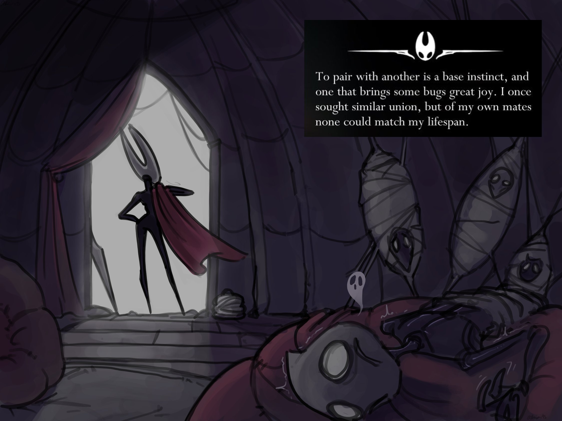 2d, after sex, ass, completely nude, death by snoo snoo, death by snu snu, english, english text, exhausted, female, hollow knight, hollow knight: silksong, hornet (hollow knight), insects, kaiarts, male, nude