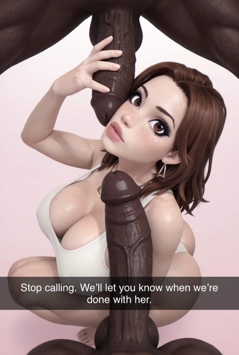 1boy, 1boy1girl, 1girls, 2boys, 2boys1girl, 3d, 3d (artwork), ai, ai generated, big ass, big breasts, big penis, breasts, brown hair, busty, cheating, cheating girlfriend, cheating wife, cleavage, cuckold, cuckold pov, cuckolding, cuckquean, dark skin, dark-skinned male, female, hi res, high resolution, highres, huge cock, imminent fellatio, imminent oral, interracial, kadence(oc), leotard, male, netorare, penis, penis on face, radnsad, snapchat, tank top, thick ass, thick penis, thick thighs