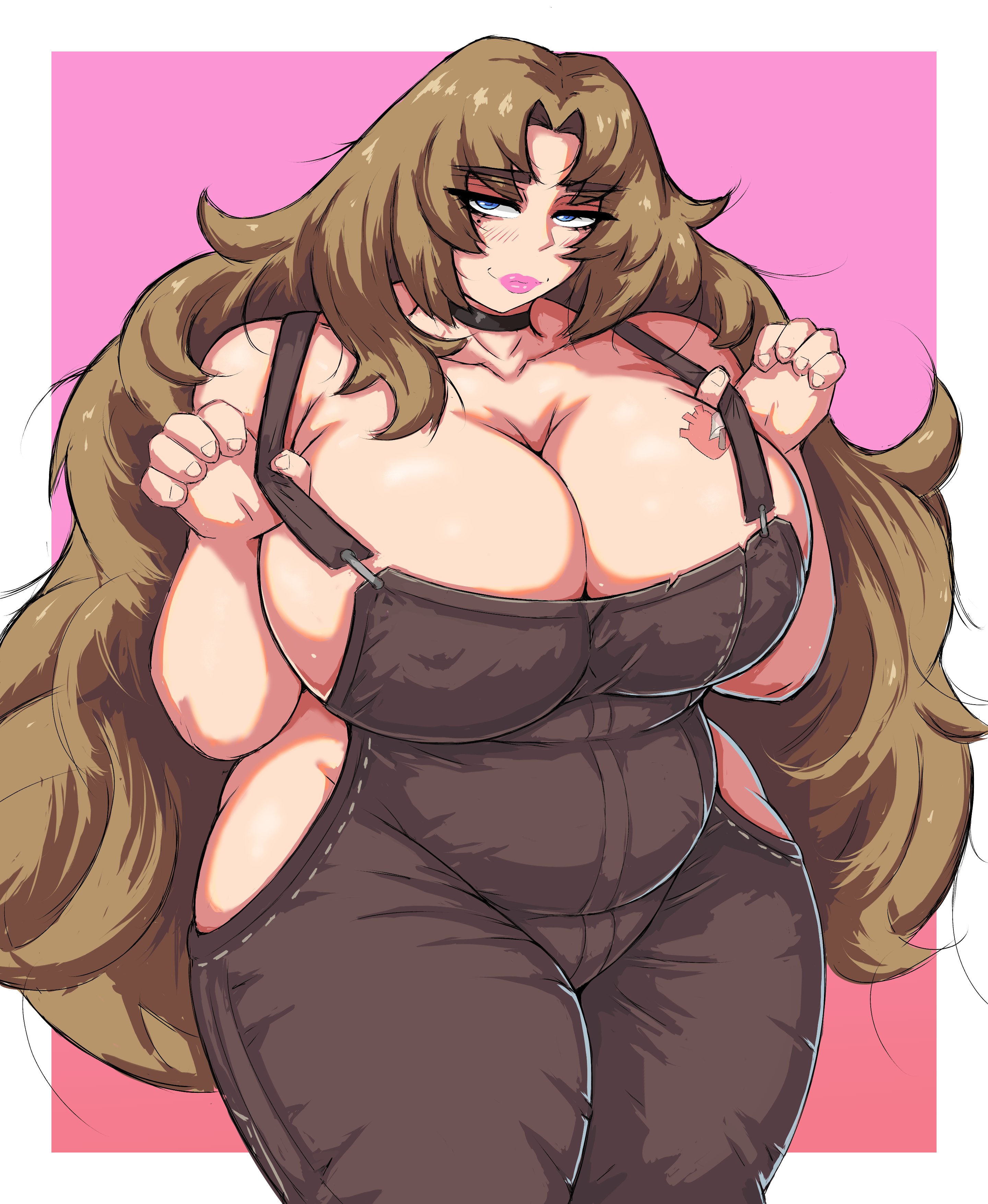 1girls, breasts, chubby, chubby female, cleavage, fat, fat female, female, female only, gigantic breasts, huge breasts, human, limbus company, littleteze, overalls, project moon, revealing clothes, rodion (limbus company), solo, solo female