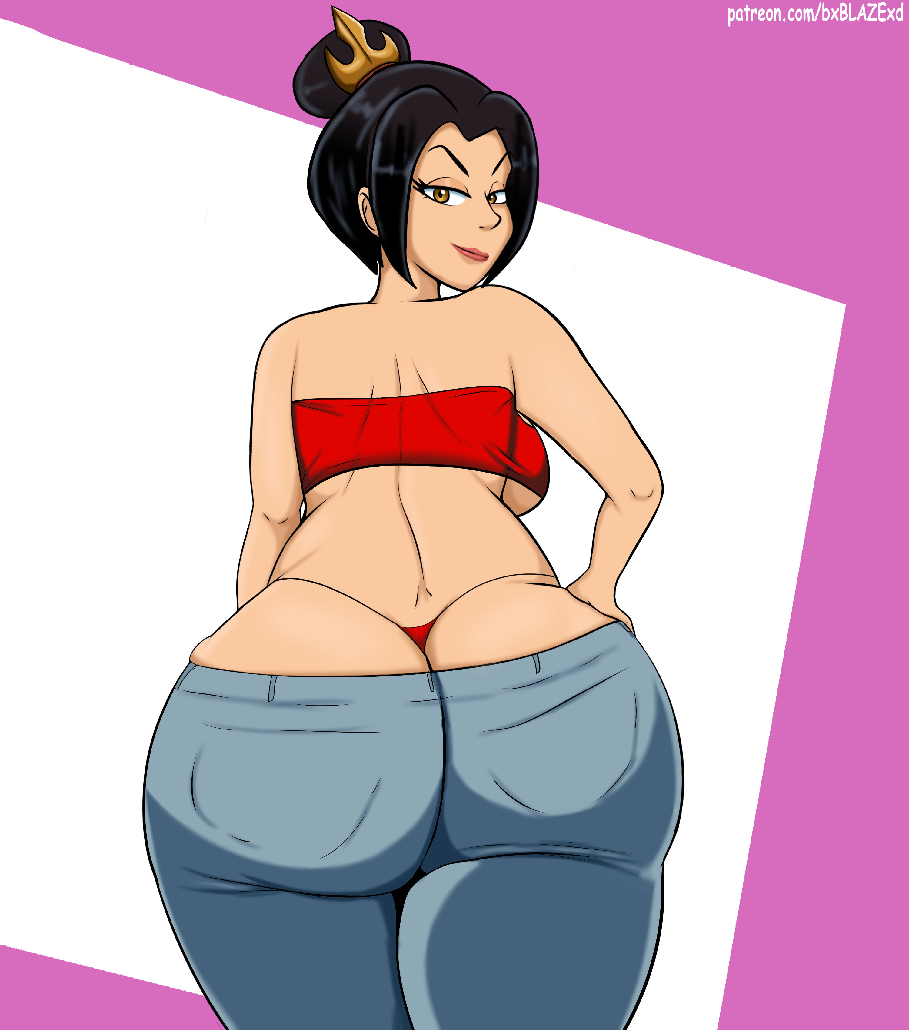 2d, ass, avatar the last airbender, azula, big ass, black hair, bubble butt, butt crack, bxblazexd, female, female focus, female only, g-string, hourglass figure, jeans, jeans down, long hair, nickelodeon, rear view, tagme, wide hips