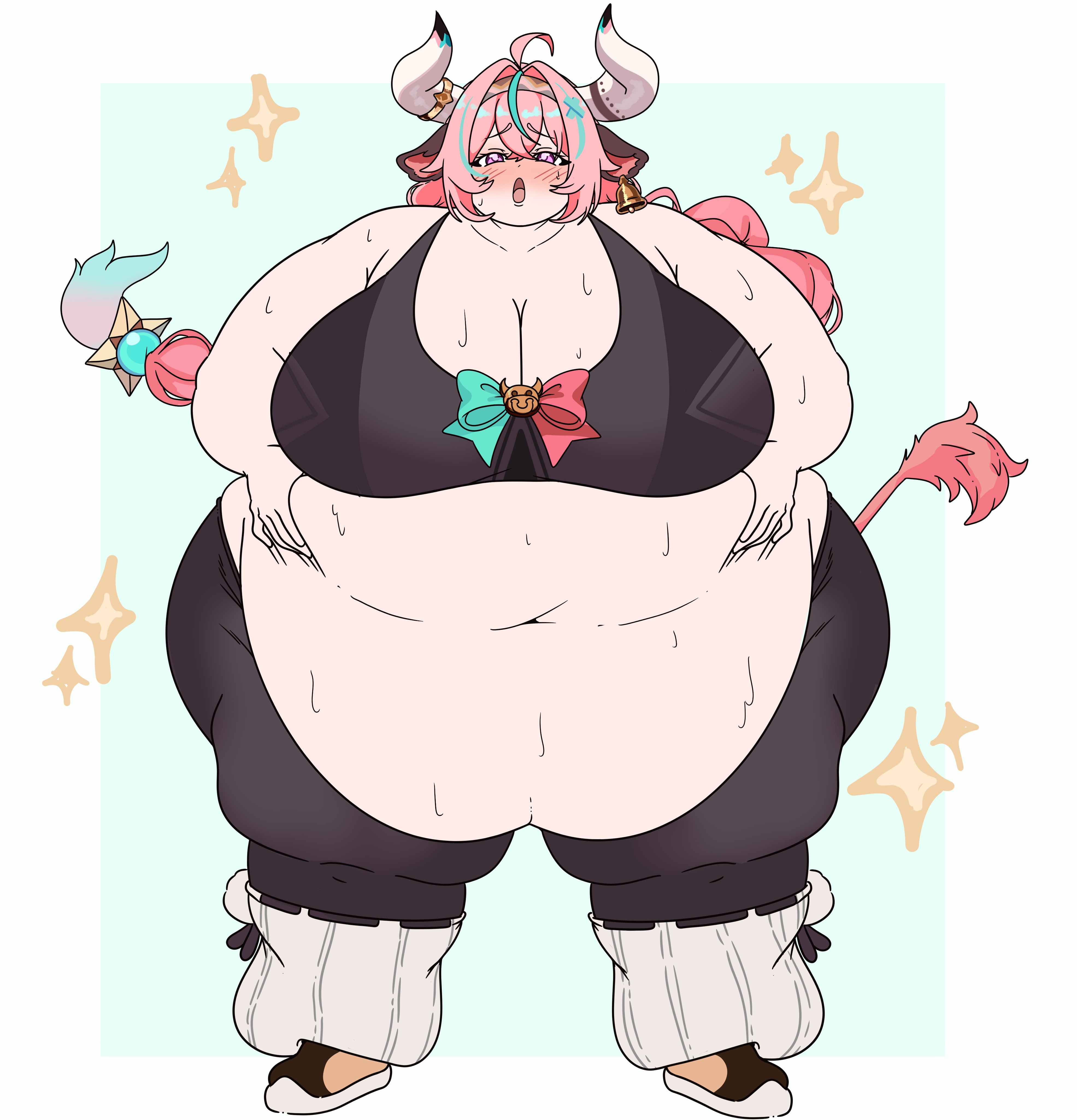 1girls, bbw, belly, belly button, breasts, cleavage, fat, fat female, fat natlan girls, female, female only, genshin impact, gigantic breasts, huge breasts, massive breasts, natlan girls, overweight, overweight female, revealing clothes, solo, solo female, standing, sweat, varesa (genshin impact), weight gain, weight gain female