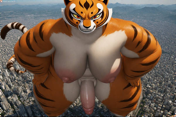 ai_generated anthro dreamworks futanari giantess grin high_angle macro master_tigress perchance_ai