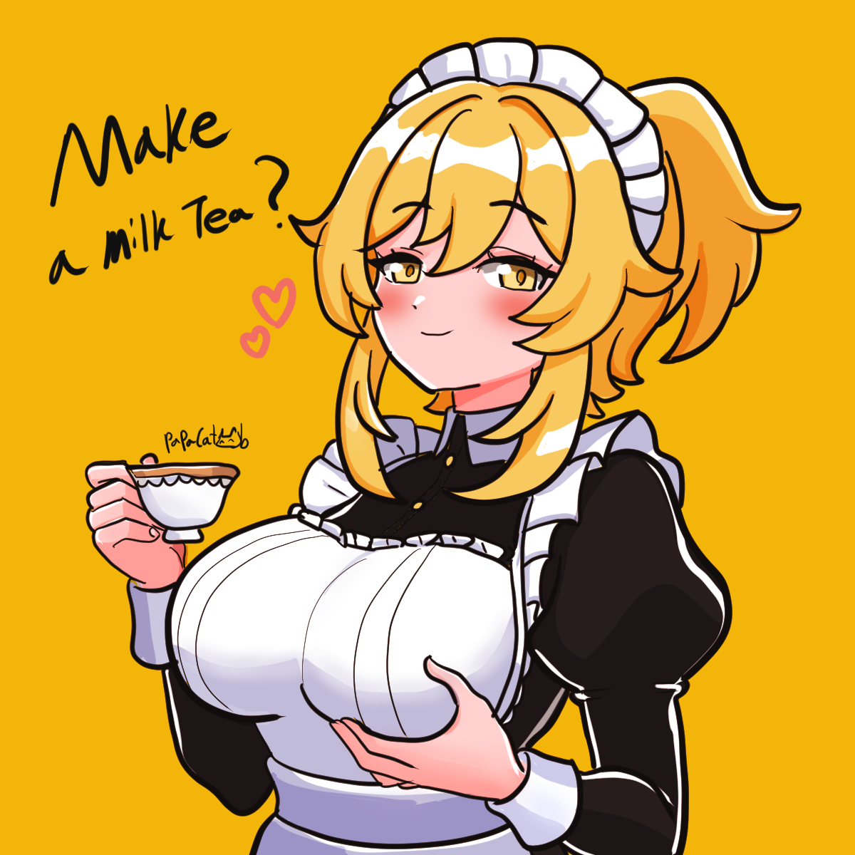 breast grab, breasts, female, genshin impact, horny female, joke, lumine (genshin impact), papacat (artist)