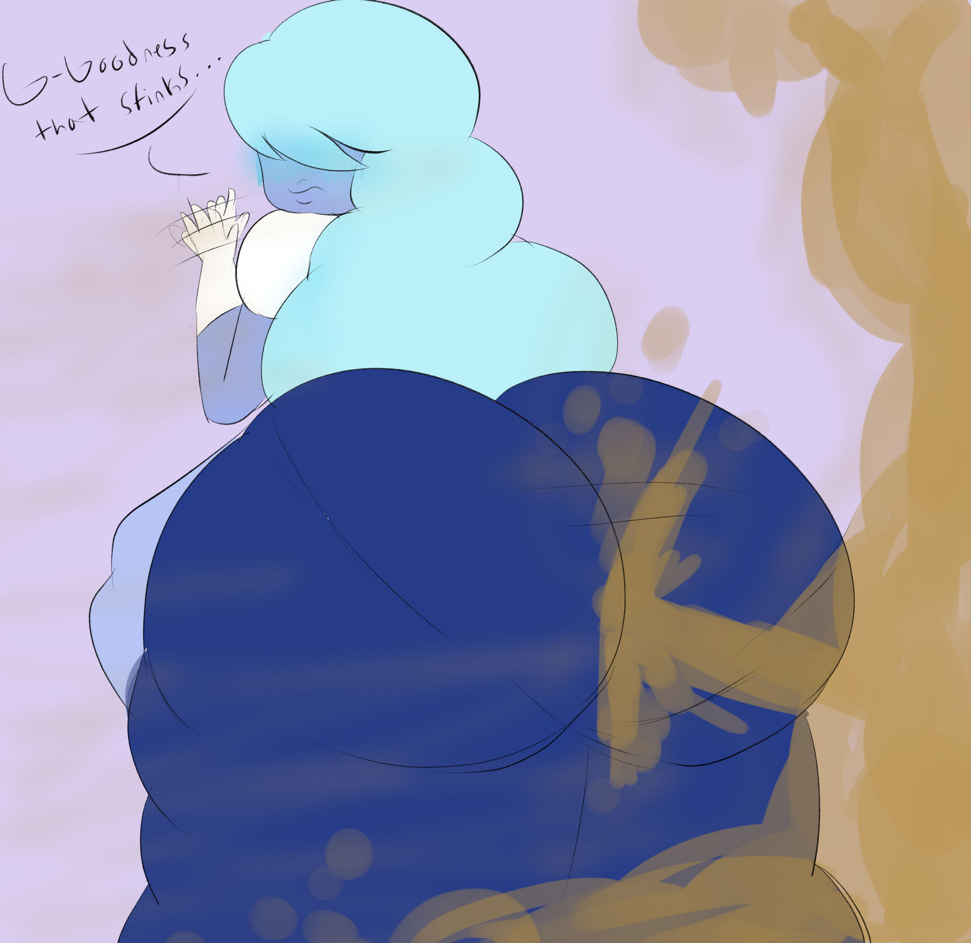 1girls, ass, big ass, big butt, blue hair, blue skin, cartoon network, eproctophilia, fart, fart fetish, farting, fat ass, gem (species), hair covering eye, hair covering eyes, huge ass, huge butt, melissaalli, sapphire (steven universe), solo, steven universe