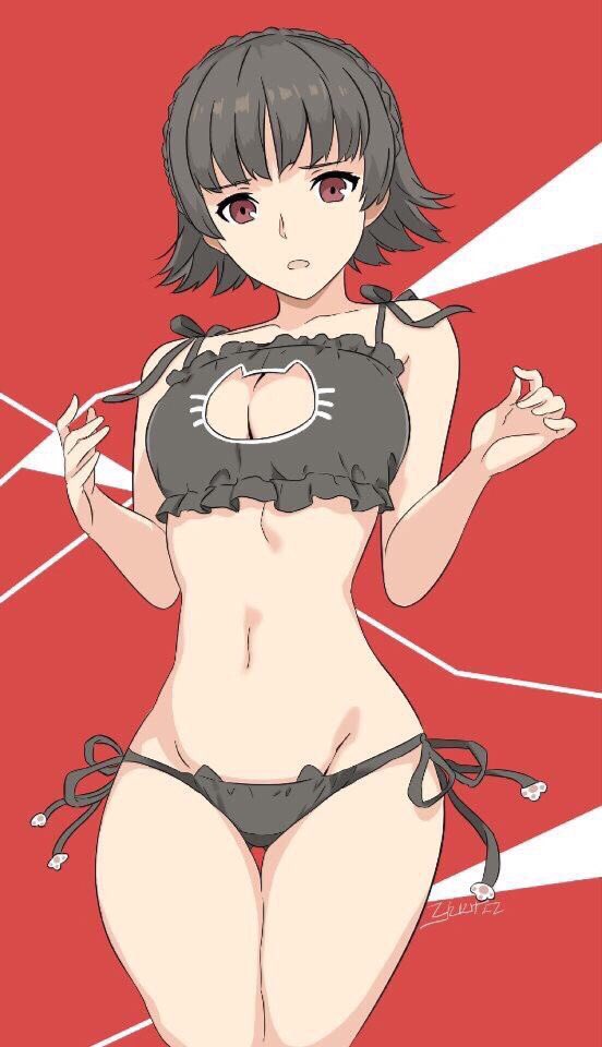 1girls, cat lingerie, cleavage, female, female only, makoto niijima, persona, persona 5, underwear