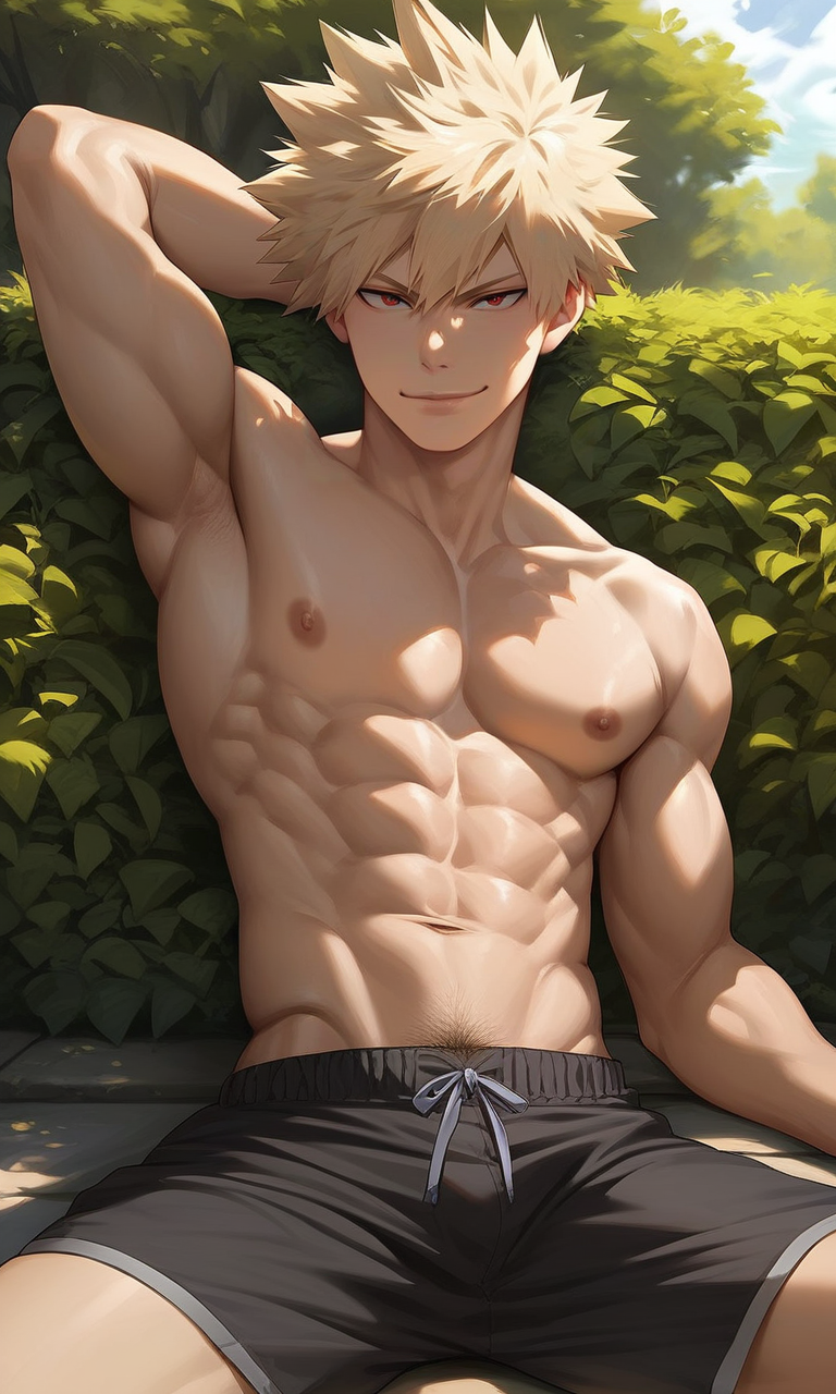 1boy abs ai_generated armpits arms_up bakugou_katsuki boku_no_hero_academia civitai dvxxxgrai gay katsuki_bakugou looking_at_viewer male male_focus male_only male_pubic_hair muscular muscular_male my_hero_academia navel nipples pixai pony_diffusion_xl pubic_hair shirtless shirtless_(male) shorts solo solo_focus solo_male tagme topless topless_male yaoi