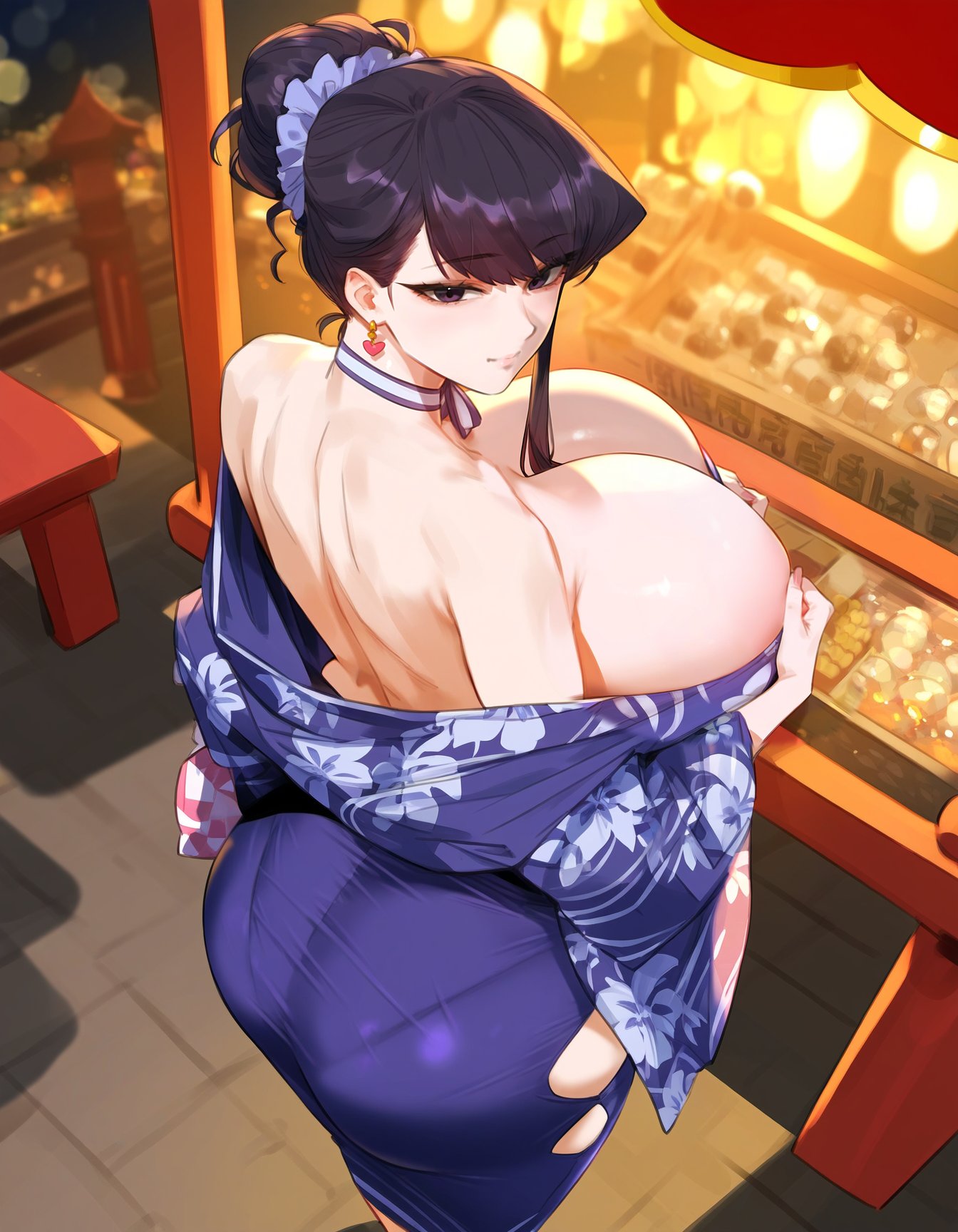 1girls ai_generated ass big_ass big_breasts bimbo bimbo_body black_hair breasts dat_ass female huge_ass huge_breasts kimono komi-san_wa_komyushou_desu komi_shouko light-skinned_female light_skin long_hair lucyla pantylines