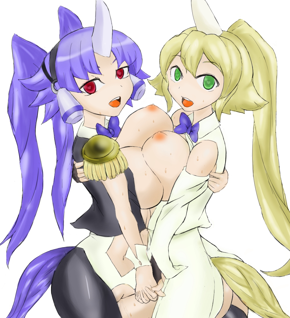 2girls blonde blonde_female blonde_hair blonde_hair_female blue_hair boobs breast_squish breasts duel_monster female female/female female_only girls girls_only green_eyes grinding horn horse_girl large_breasts lesbian multiple_girls only_female performapal_corn performapal_uni ponytail purple_hair purple_hair_female red_eyes rubbing_pussy tagme_(artist) tail twintails yu-gi-oh! yuri