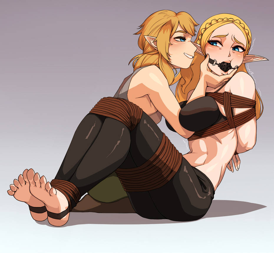 1boy, 1girls, ball gag, bondage, breasts, breath of the wild, dominant, dominant male, domination, female, femsub, gag, gagged, human, humanoid, jp1498, link, link (breath of the wild), male, male domination, nintendo, princess zelda, straight, submissive, submissive female, the legend of zelda, the legend of zelda: breath of the wild, thighs, tied up, zelda (breath of the wild)