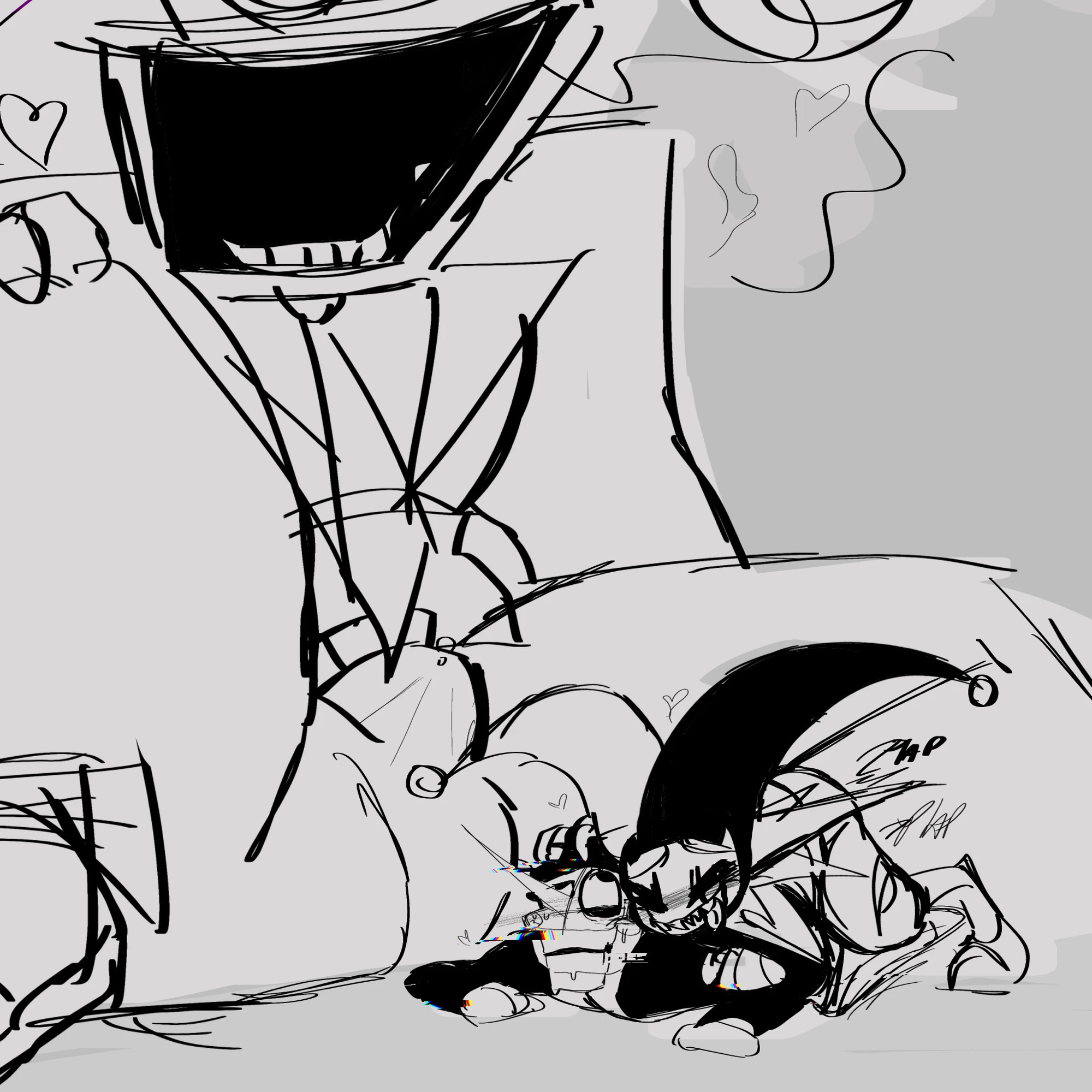 cuckold, cuckolding, deltarune, jevil (deltarune), male, spamtenna, spamtennavil, spamton g spamton, tenna (deltarune), watching sex