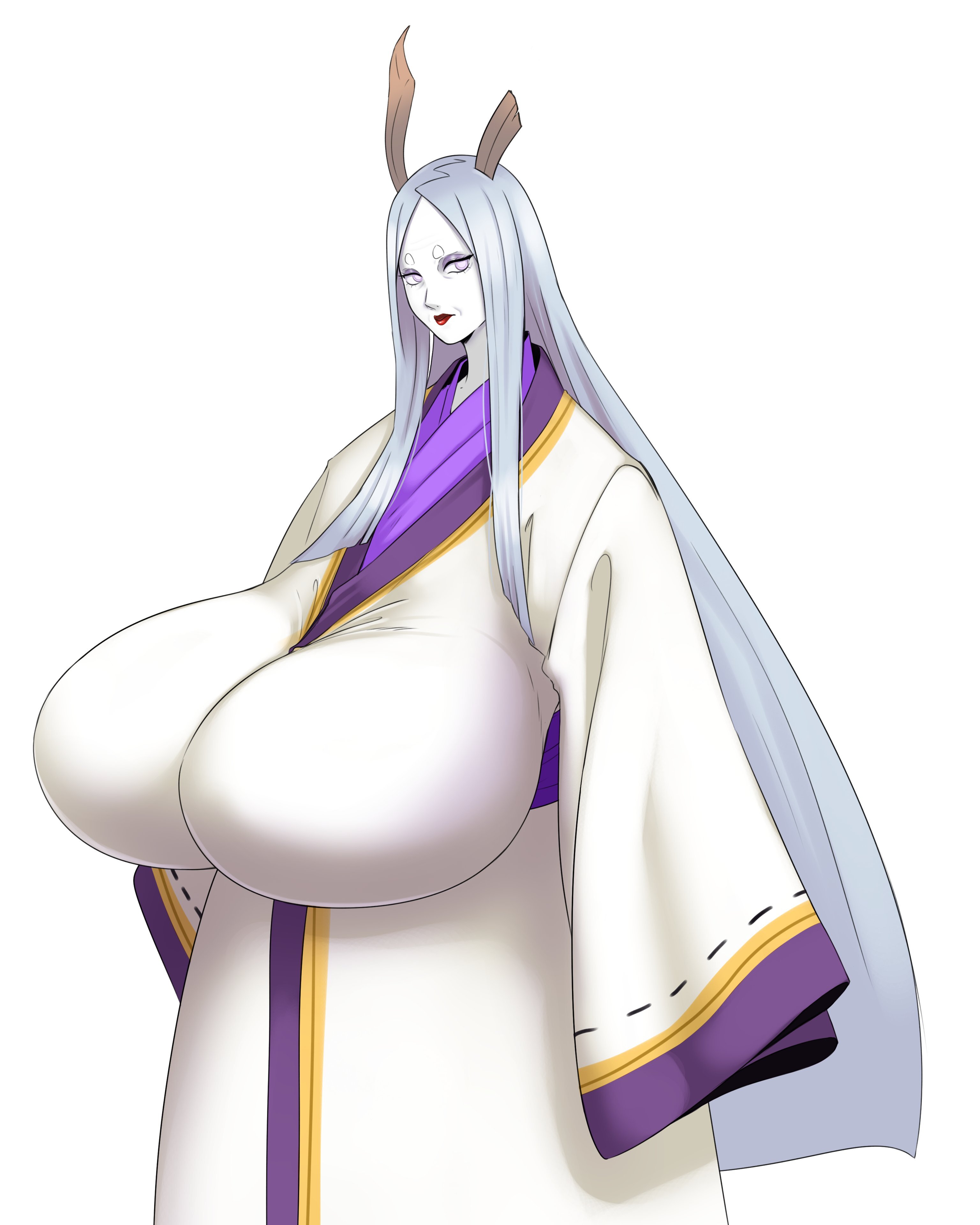 breasts, female, gigantic breasts, huge breasts, kimono, naruto, naruto (series), otsutsuki kaguya, sagging breasts, sunnysundown