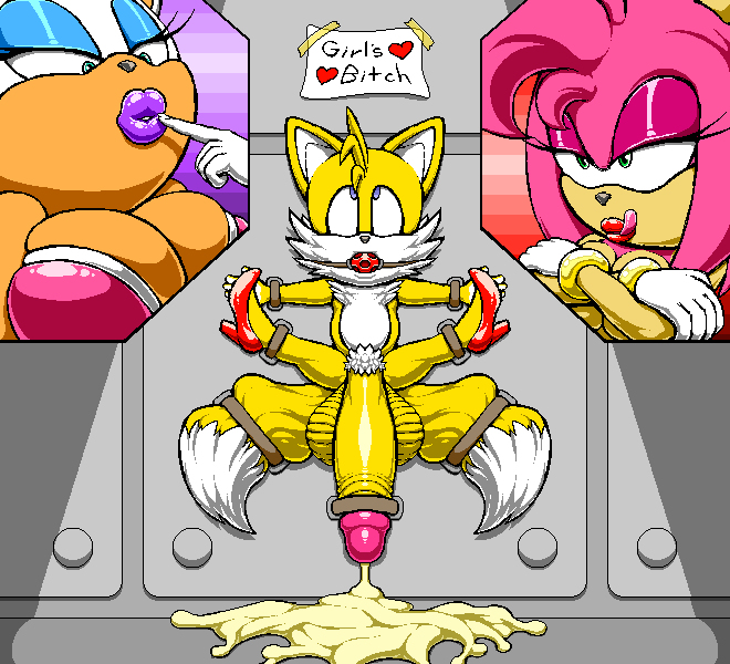 against_wall ahegao aliasing amy_rose angelauxes anthro ball_gag bedroom_eyes blue_eyeshadow bondage bound_penis bound_tail breast_press busty color crossed_arms cum cum_puddle cumdrip erection femdom frills furry furry_only gag glans high_heels huge_cock imminent_rape licking_lips lowres makeup malesub mascara nude penis pink_eyeshadow pubic_hair pubic_tuft purple_lipstick red_lipstick restrained ringlets rouge_the_bat sega sissy small_but_hung sonic_(series) submissive_male tails tan_skin testicles thick_cum thick_penis uncensored yellow_penis