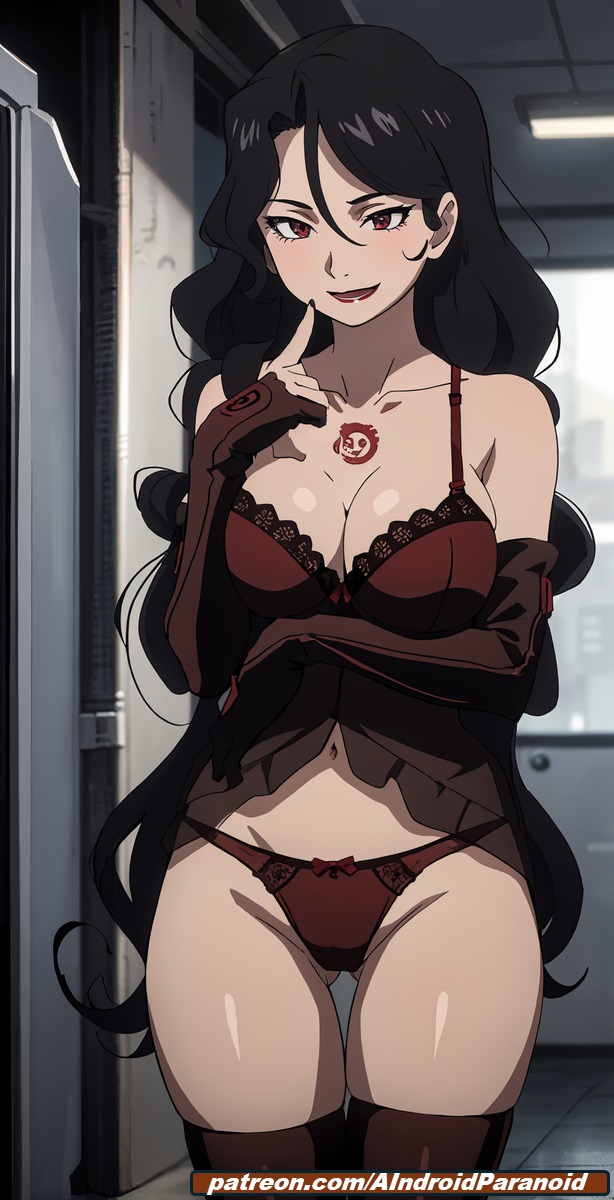 ai_generated aindroidparanoid ass big_ass black_hair bra breasts busty fullmetal_alchemist fullmetal_alchemist_brotherhood hips homunculus huge_ass huge_breasts indoors large_ass large_butt lingerie long_hair lust_(fullmetal_alchemist) narrow_waist nipples pale_skin panties parted_lips red_eyes stable_diffusion wavy_hair wide_hips