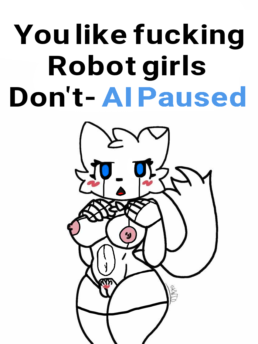 android android_girl blush boykisser boykisser_(meme) breasts edit edited felid feline fembot paused pussy r3pg3 robot robot_girl rule_63 skwid