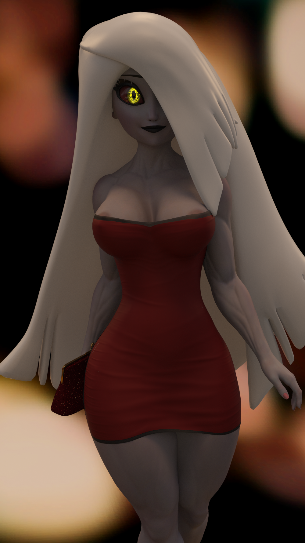 3d 3d_(artwork) daz_studio dragolord19d dress hazbin_hotel nipples vaggie_(hazbin_hotel)