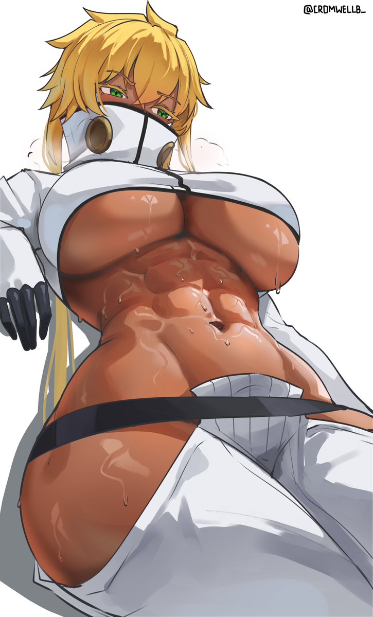 abs bleach blonde_hair cromwellb dark_skin dark_skinned_female large_breasts sweat tia_harribel