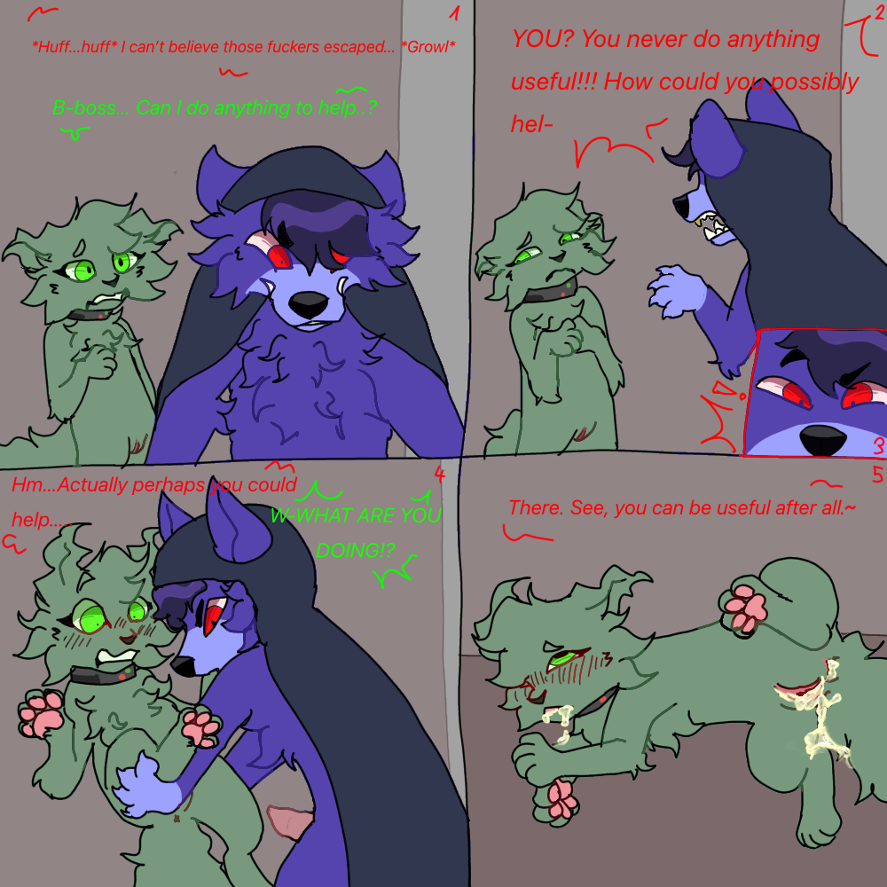 angry_expression angry_sex animal anthro anthropomorphic canine cape comic comic_page comic_panel cum cum_in_ass cum_in_mouth cum_in_pussy cum_inside felid feline female female/male flocky_walker furry furry_only green_eyes green_fur male male/female nervous non-con penis purple_fur pussy rape red_eyes wolf